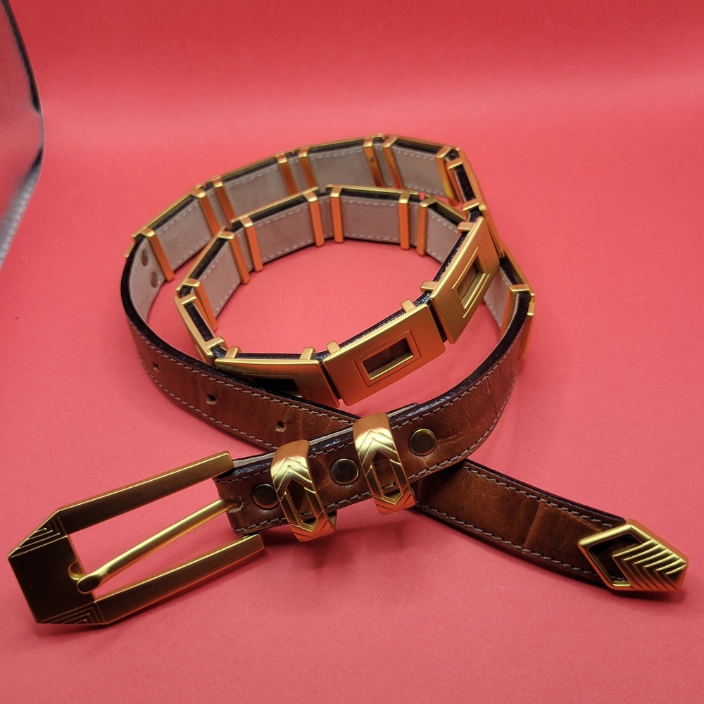 Bling Gold Western Vintage Simon Leather Belt